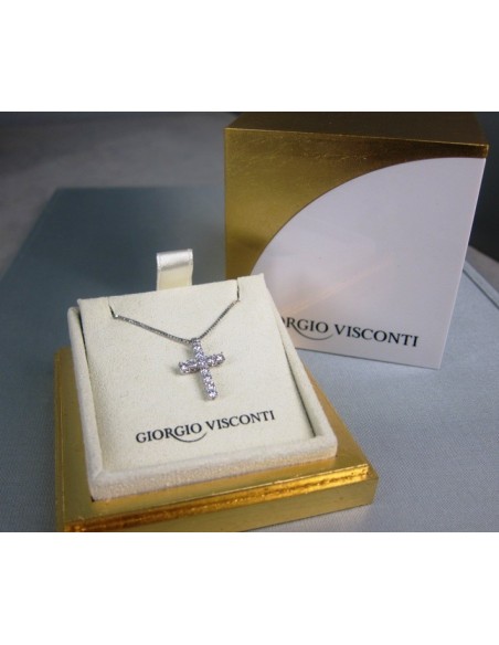 Girocollo  in oro bianco con ciondolo a croce in brillanti