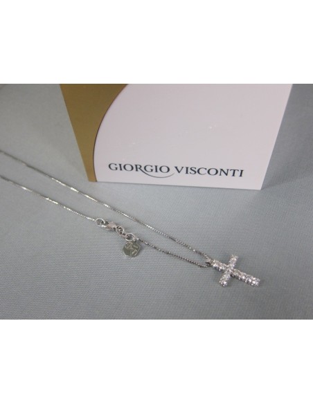 Girocollo  in oro bianco con ciondolo a croce in brillanti