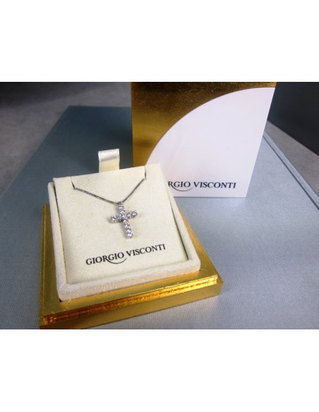 Girocollo  in oro bianco con ciondolo a croce in brillanti