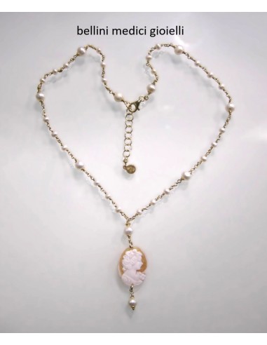 GIROCOLLO IN ARGENTO CON CAMMEO E PERLE