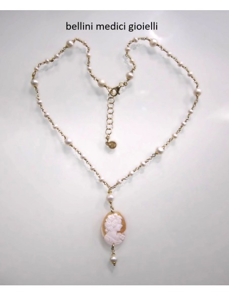 GIROCOLLO IN ARGENTO CON CAMMEO E PERLE