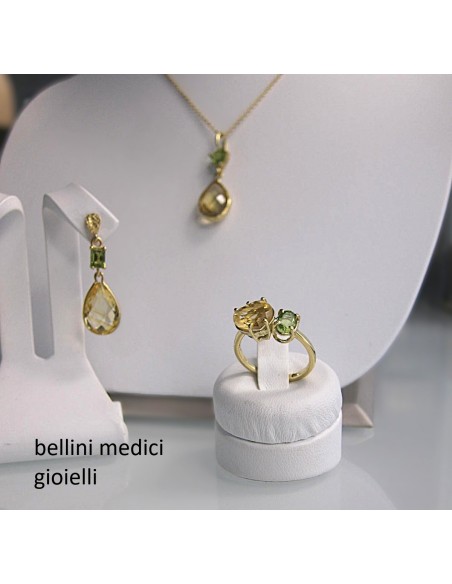 ANELLO IN ORO GIALLO CON CUORE DI QUARZO CITRINO E PERIDOTO