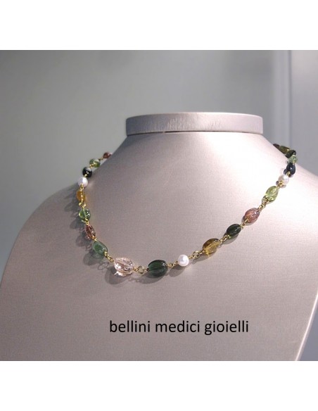GIROCOLLO CON TORMALINE COLORATE E PERLE INCATENATE