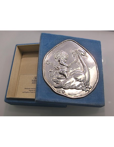 scatola con piastra della nascita in argento Torrini