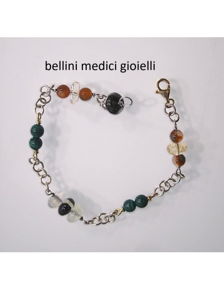 bracciale in argento con agata muschiata, malachite e prehnite