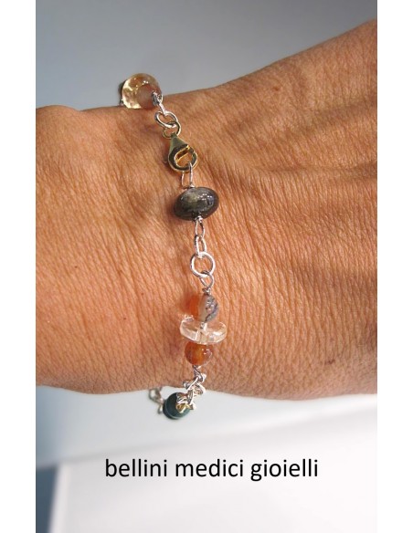 bracciale in argento con agata muschiata, malachite e prehnite