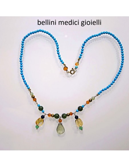 collana in pietra con magnesite  e ciondoli in giada , quarzo citrino e corniola