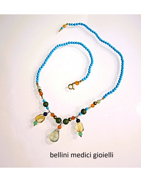 collana in pietra con magnesite  e ciondoli in giada , quarzo citrino e corniola