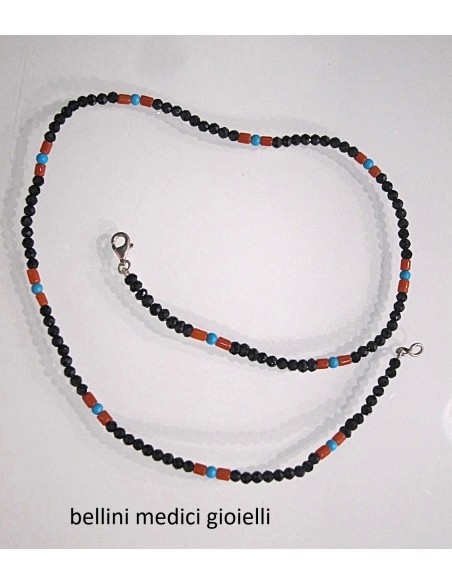 GIROCOLLO CON SPINELLO NERO, TURCHESE E CORALLO ROSSO
