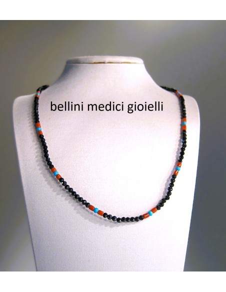 GIROCOLLO CON SPINELLO NERO, TURCHESE E CORALLO ROSSO
