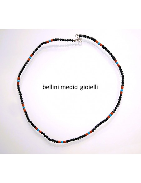 GIROCOLLO CON SPINELLO NERO, TURCHESE E CORALLO ROSSO