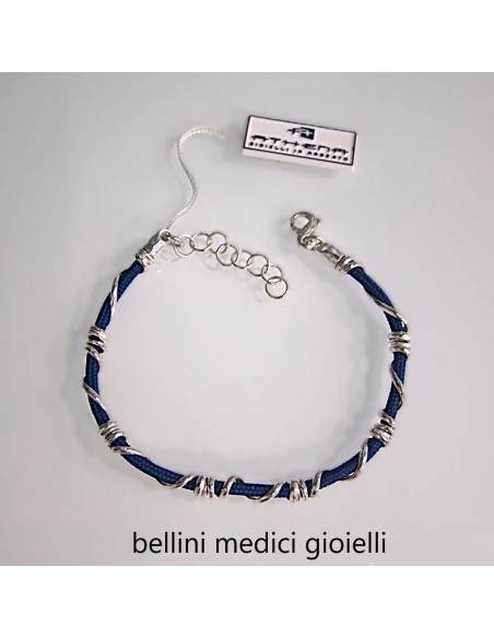 bracciale in argento con cordone nautico blu