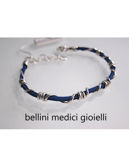 bracciale in argento con cordone nautico blu